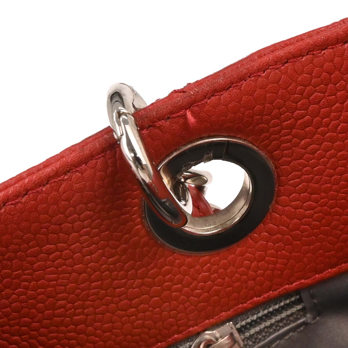 Chanel 2011 Red Caviar Petite Shopping Tote PST Chain Handbag