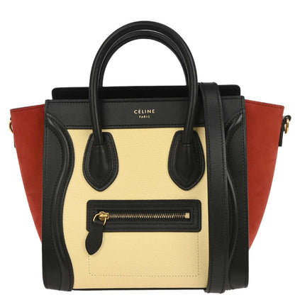 Celine Ivory Black Nano Luggage Tote Handbag
