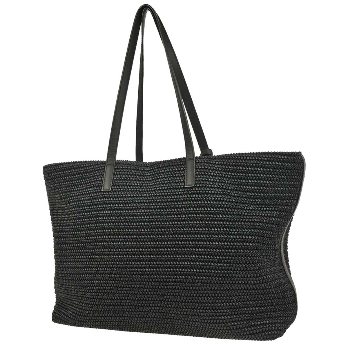 Saint Laurent Black Raffia Tassel Tote Handbag
