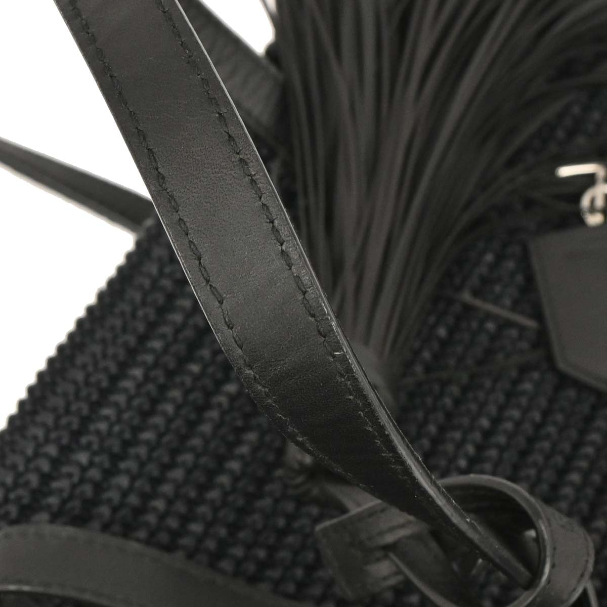 Saint Laurent Black Raffia Tassel Tote Handbag