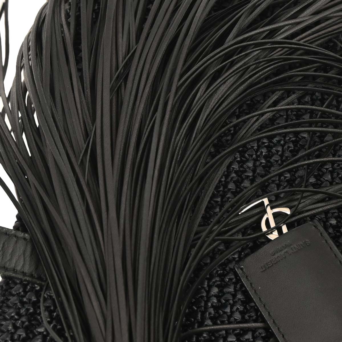 Saint Laurent Black Raffia Tassel Tote Handbag
