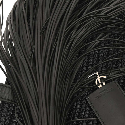 Saint Laurent Black Raffia Tassel Tote Handbag