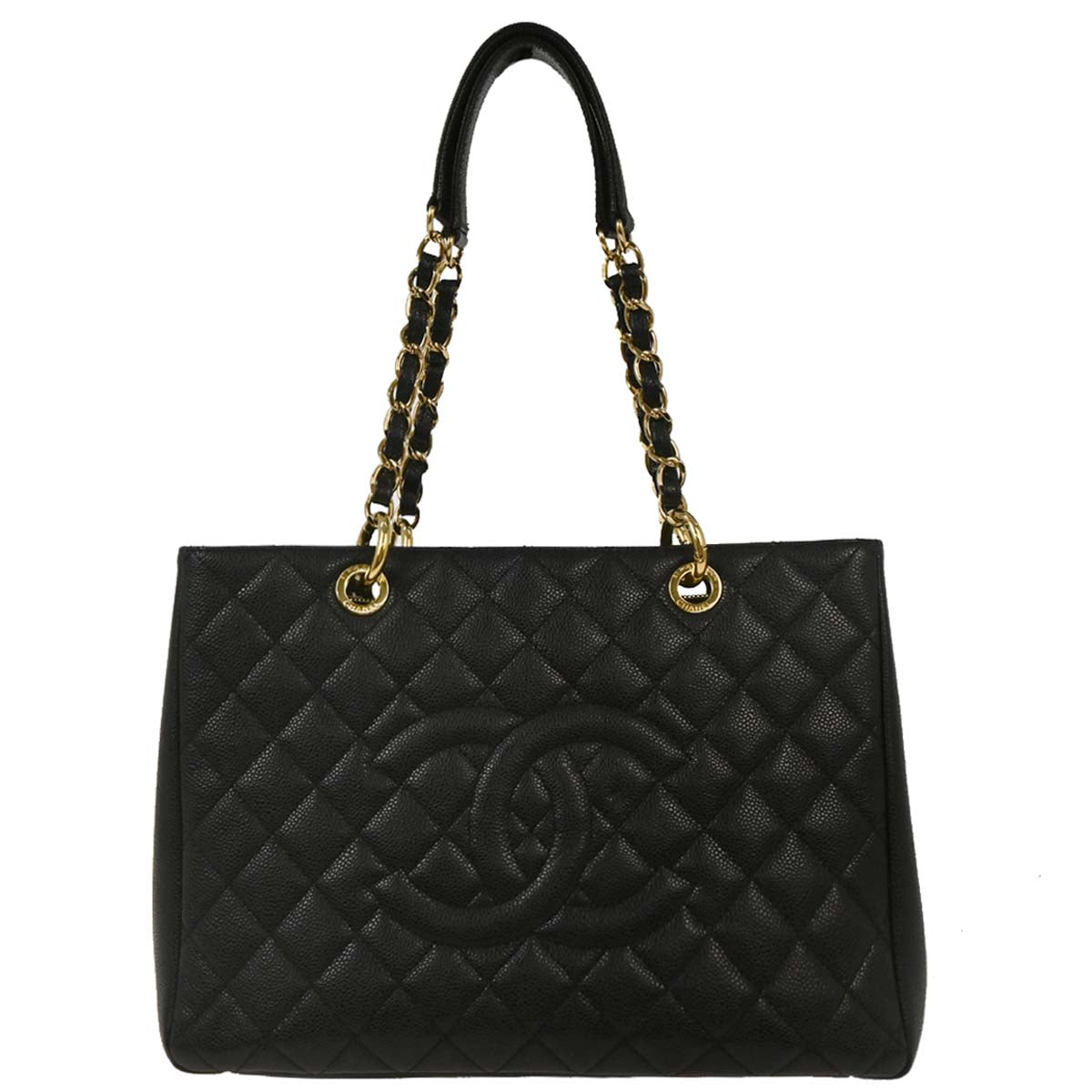 Chanel 2012-2013 Black Caviar Grand Shopping Tote GST Chain Handbag
