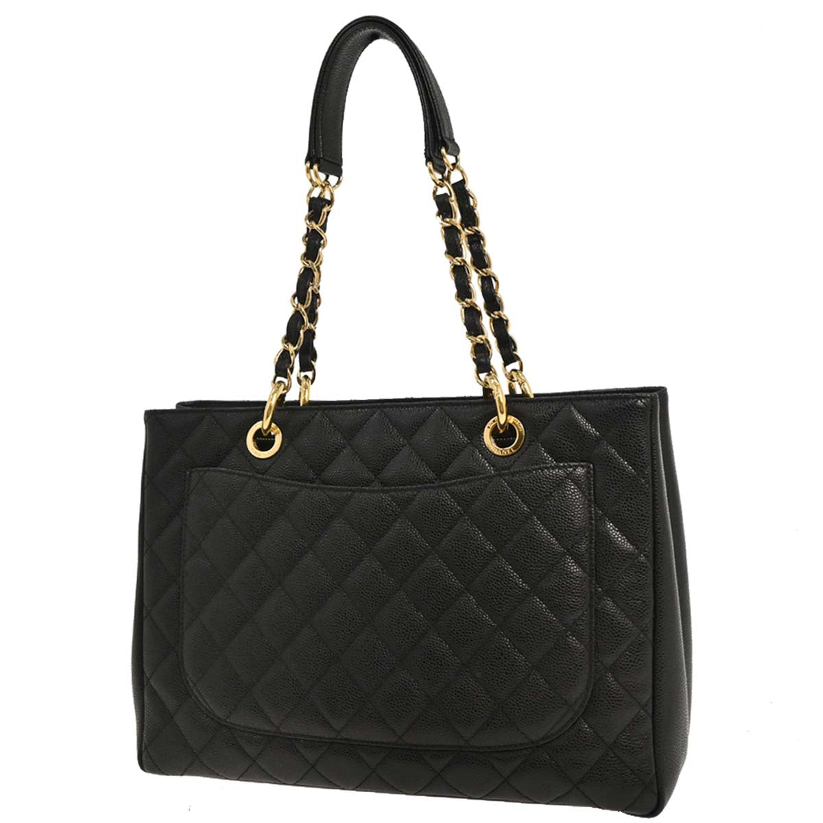 Chanel 2012-2013 Black Caviar Grand Shopping Tote GST Chain Handbag