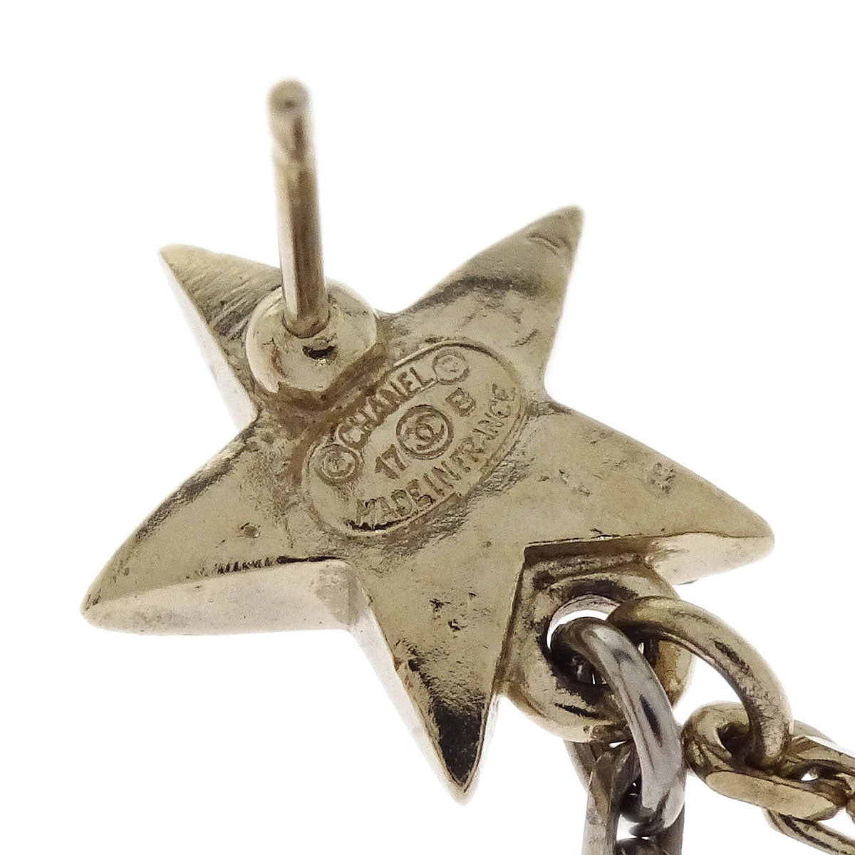 Chanel Star CC Moon Dangle Piercing Earrings Silver Rhinestone 17B