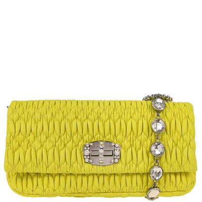 Miu Miu Yellow Lambskin Nappa Crystal Handbag