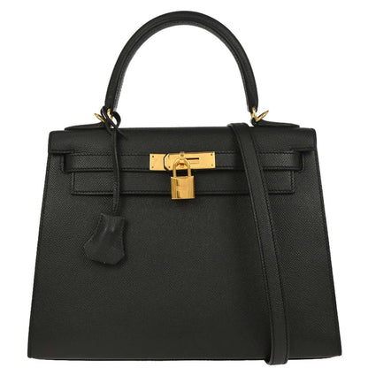 Hermes Black Epsom Kelly 28 Sellier 2way Shoulder Handbag