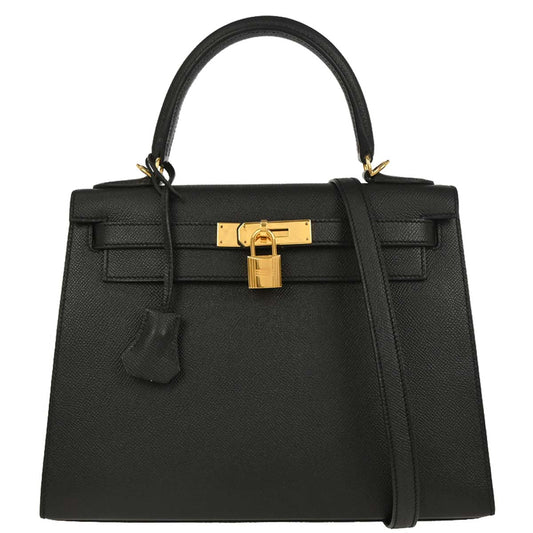 Hermes Black Epsom Kelly 28 Sellier 2way Shoulder Handbag