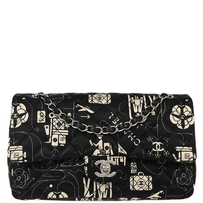 Chanel 2016-2017 Black Satin Airline Medium Classic Double Flap Shoulder Bag