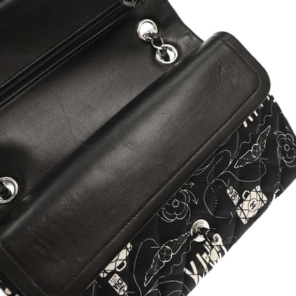 Chanel 2016-2017 Black Satin Airline Medium Classic Double Flap Shoulder Bag