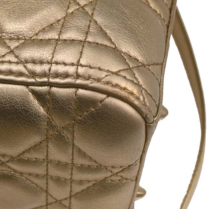 Christian Dior Gold Lambskin Medium Lady Dior Cannage 2way Shoulder Handbag