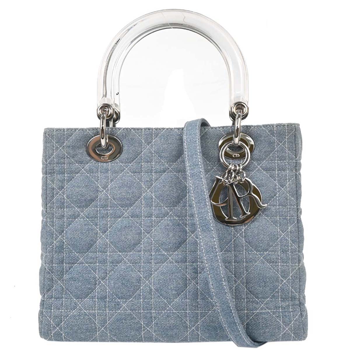 Christian Dior Light Blue Denim Medium Lady Dior Cannage 2way Shoulder Handbag