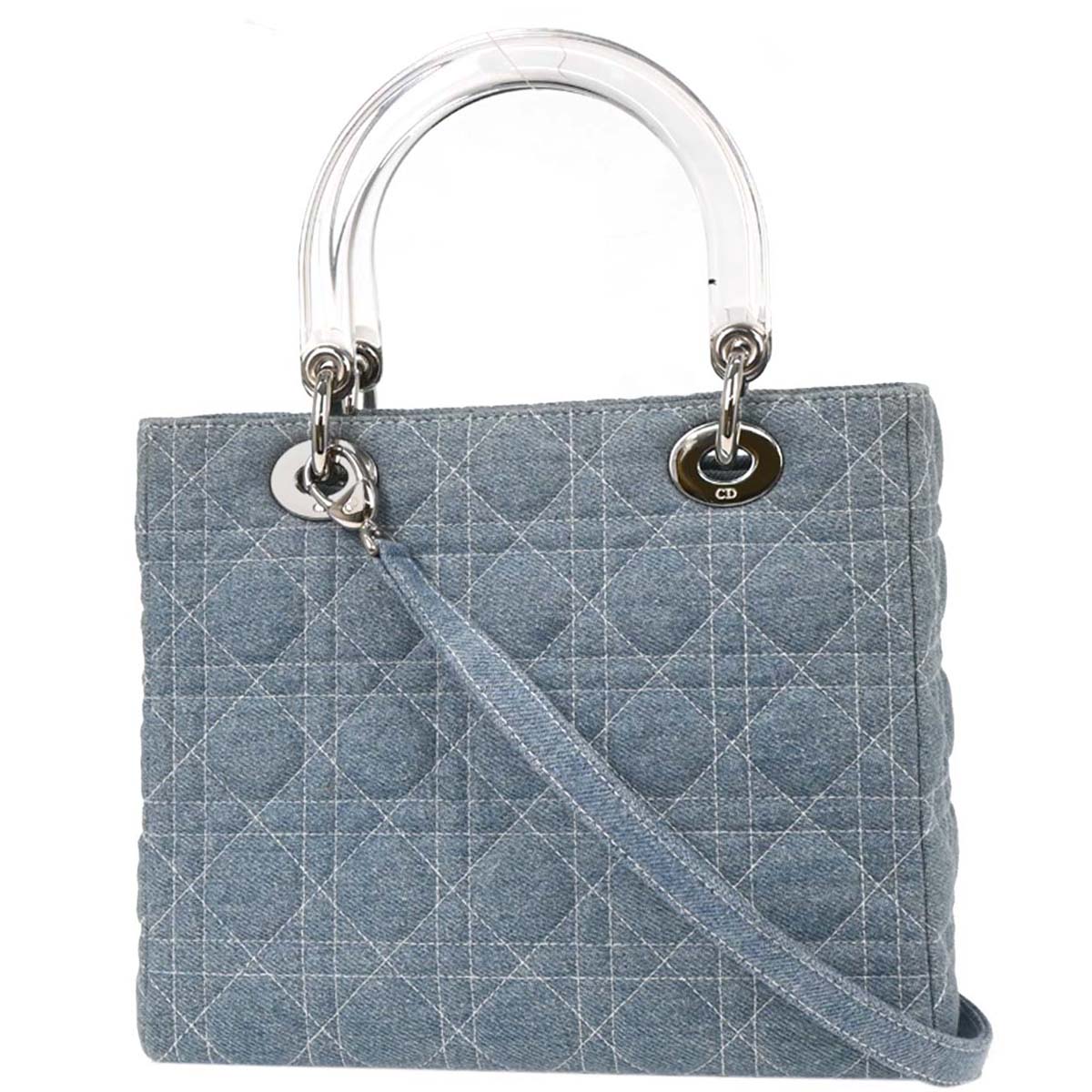 Christian Dior Light Blue Denim Medium Lady Dior Cannage 2way Shoulder Handbag