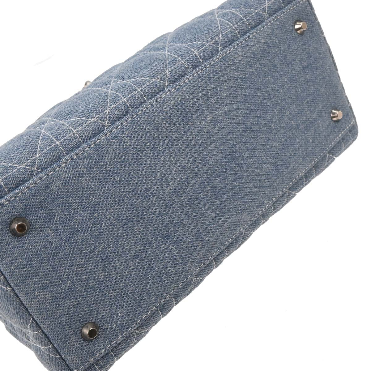 Christian Dior Light Blue Denim Medium Lady Dior Cannage 2way Shoulder Handbag