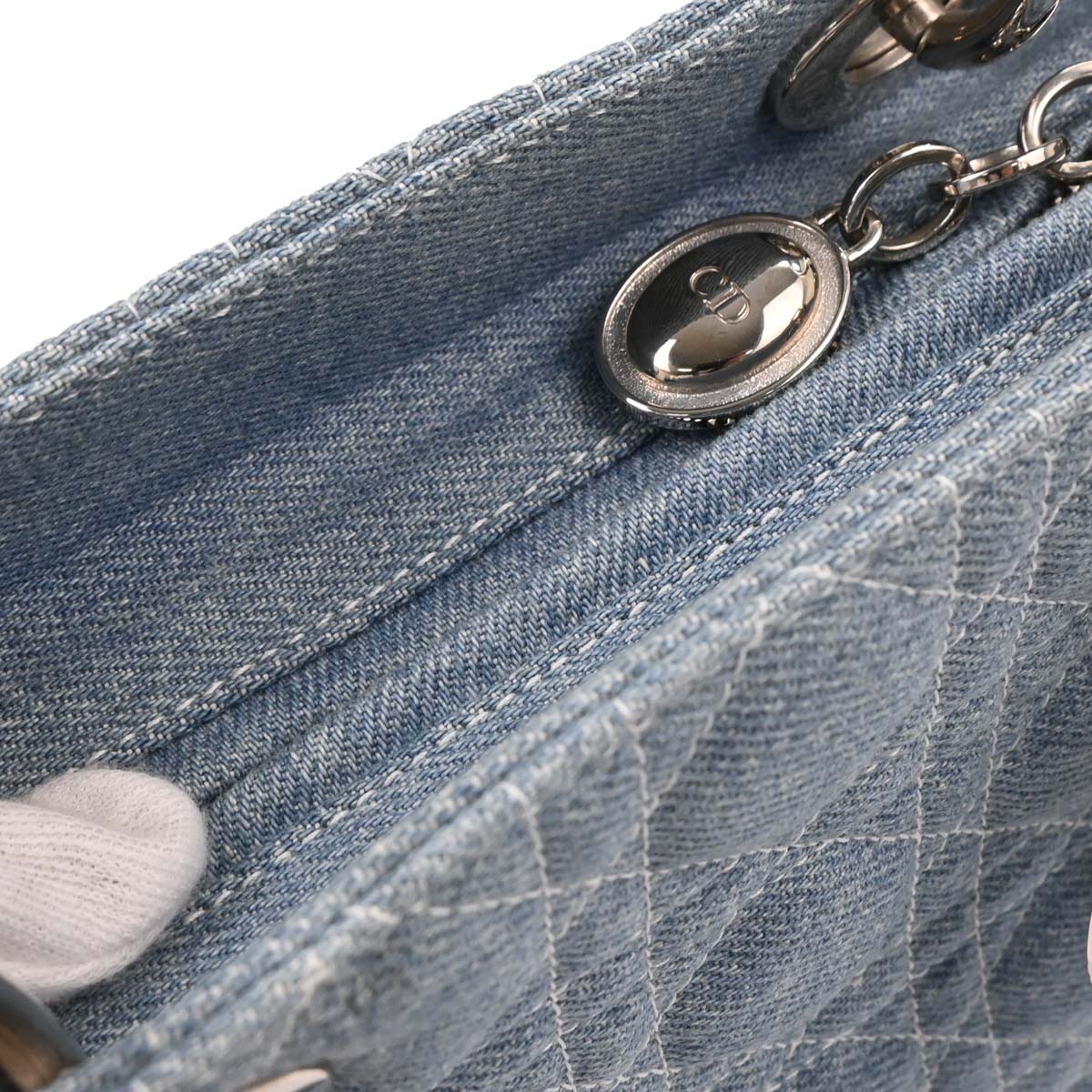 Christian Dior Light Blue Denim Medium Lady Dior Cannage 2way Shoulder Handbag