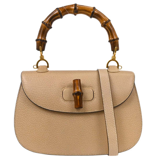 Gucci Beige Pigskin Bamboo 2way Shoulder Handbag