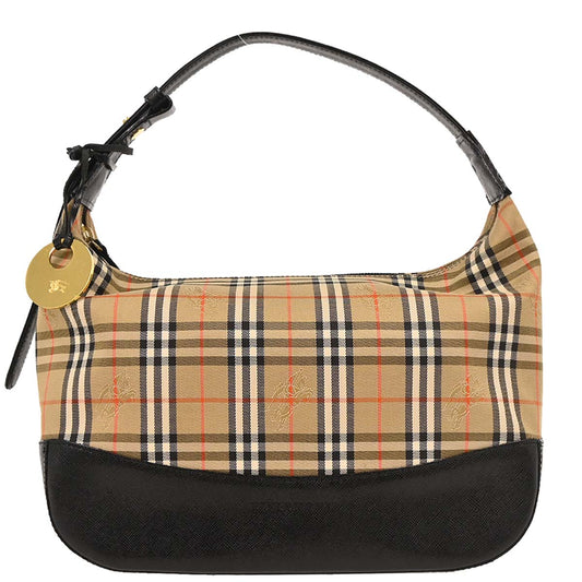 Burberry Beige Black Canvas House Check Handbag