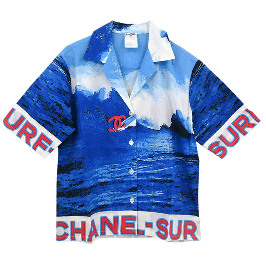 Chanel 2002 Surf Line Short Sleeve Shirt Top Blue #38