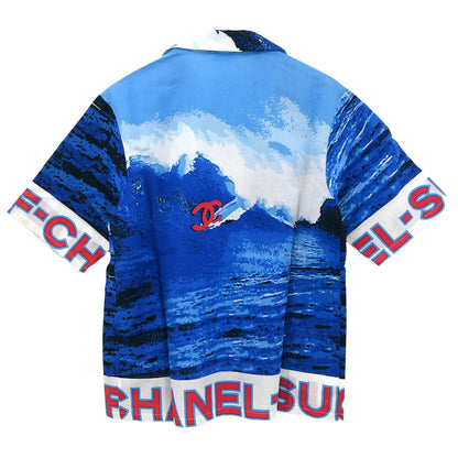 Chanel 2002 Surf Line Short Sleeve Shirt Top Blue #38