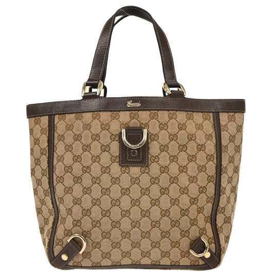 Gucci Beige Canvas GG Abbey D Ring Tote Handbag