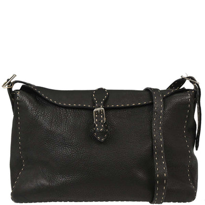 Fendi Black Leather Selleria Shoulder Bag
