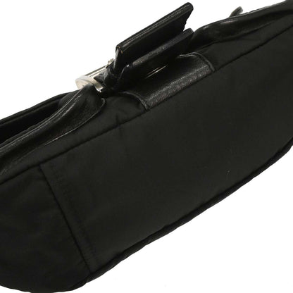 Prada Black Nylon Leather Studded Buckle Handbag