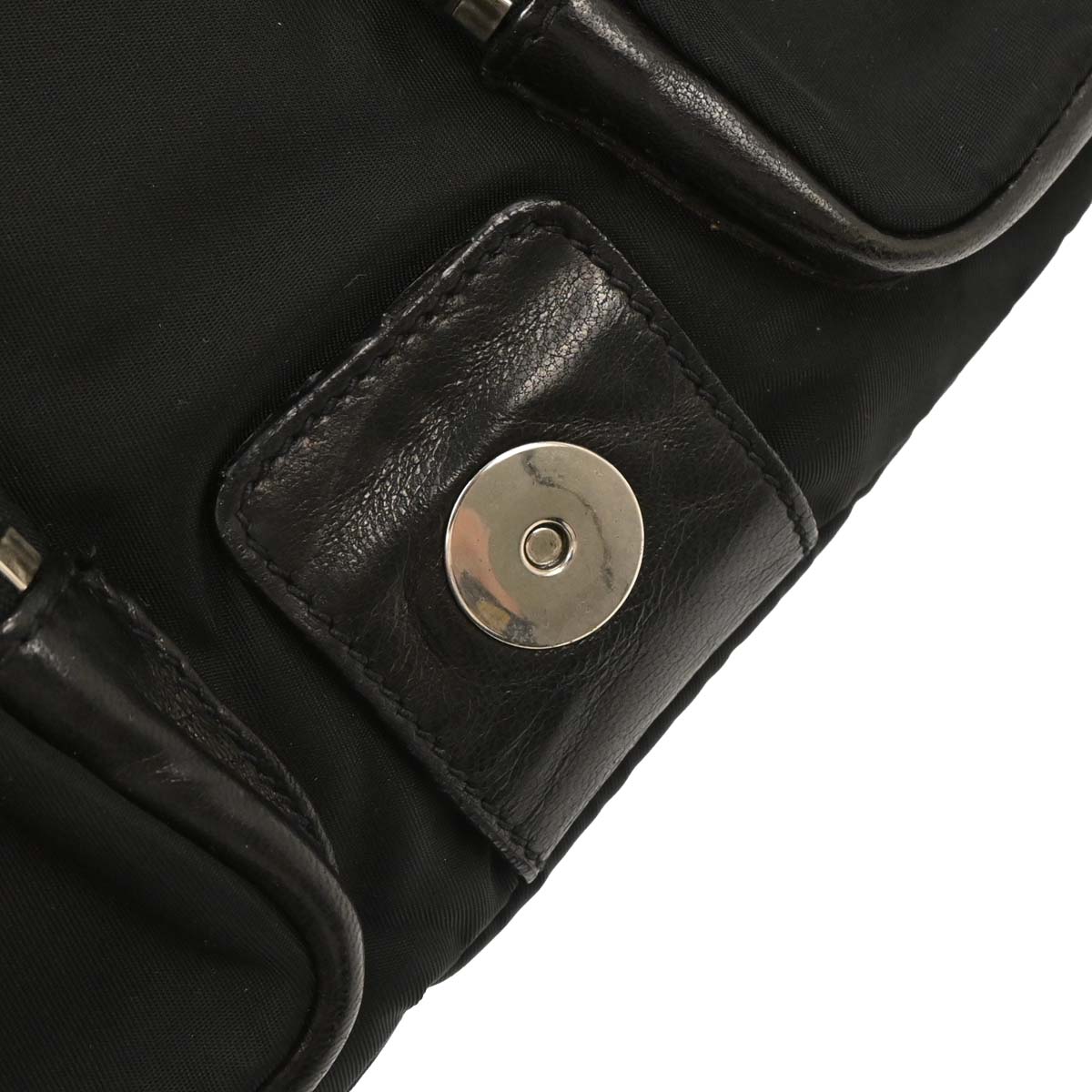 Prada Black Nylon Leather Studded Buckle Handbag