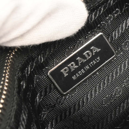 Prada Black Nylon Leather Studded Buckle Handbag