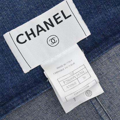 Chanel 2006 Collarless Denim Jacket Indigo #36