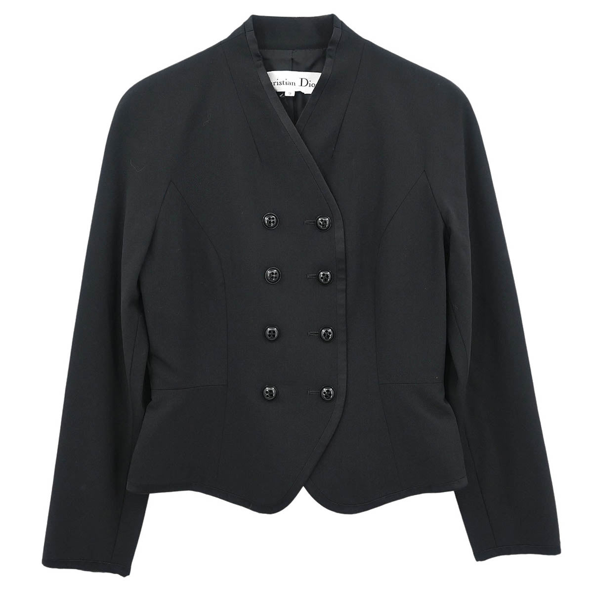 ｍ0214-35 クリスチャンディオール　ノーカラーダブルジャケット　ビンテージ 80s クリスチャンディオール ノーカラージャケット プリーツ