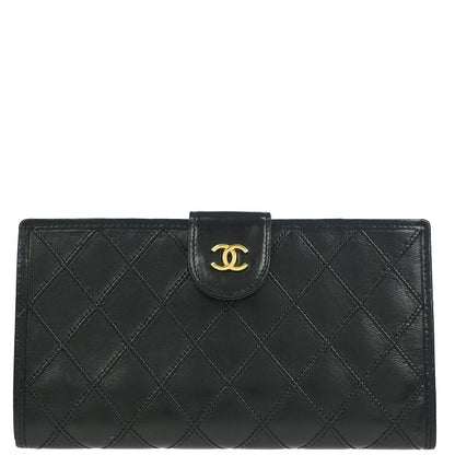 Chanel 1996-1997 Black Lambskin Bicolore Long Wallet Purse