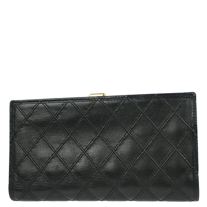 Chanel 1996-1997 Black Lambskin Bicolore Long Wallet Purse