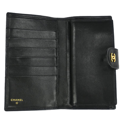 Chanel 1996-1997 Black Lambskin Bicolore Long Wallet Purse