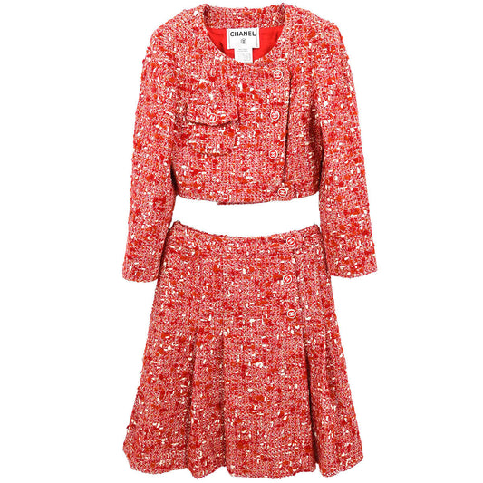 Chanel 2001 Setup Suit Jacket Skirt Red #34