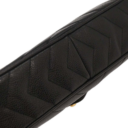 Chanel 1991-1994 Black Caviar Chevron Camera Bag Small