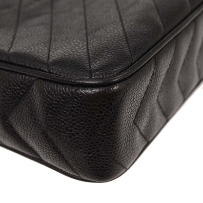 Chanel 1991-1994 Black Caviar Chevron Camera Bag Small