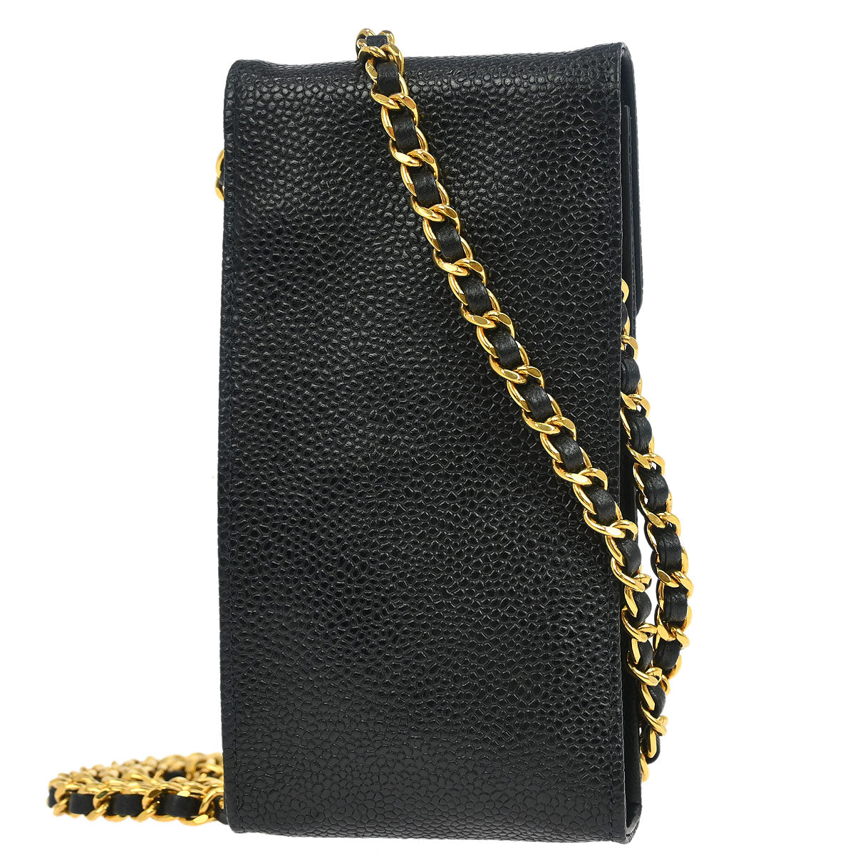 Chanel 1997-1999 Black Caviar Chain Shoulder Bag Pochette Case