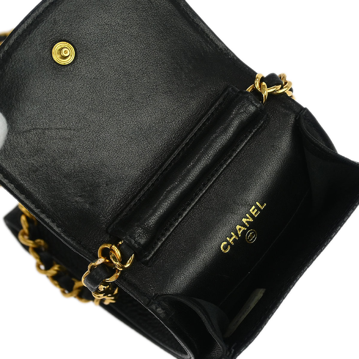 Chanel 1997-1999 Black Caviar Chain Shoulder Bag Pochette Case