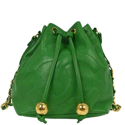 Chanel Green Caviar Bucket Shoulder Bag