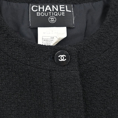 Chanel 1995 Single Breasted Collarless Jacket Black #40