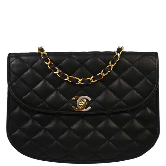 Chanel 1994-1996 Black Lambskin Paris Shoulder Bag