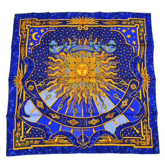 Hermes Scarf Carre 90 Carpe Diem Blue Small Good