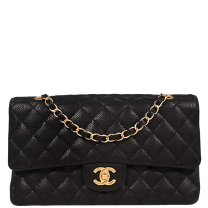 Chanel 2008-2009 Black Calfskin Medium Classic Double Flap Shoulder Bag