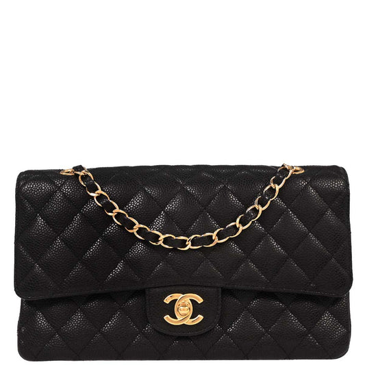 Chanel 2008-2009 Black Calfskin Medium Classic Double Flap Shoulder Bag