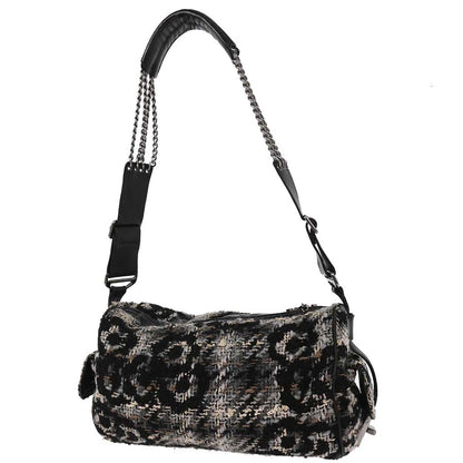 Chanel 2005-2006 Black Tweed Camellia Shoulder Bag