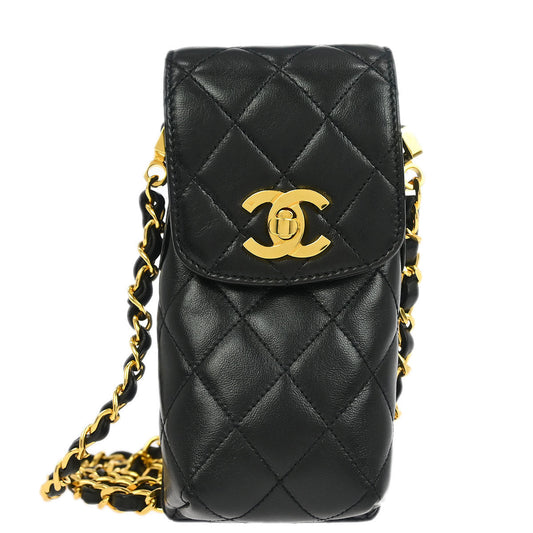 Chanel 1994-1996 Black Lambskin Chain Shoulder Bag Pochette Case