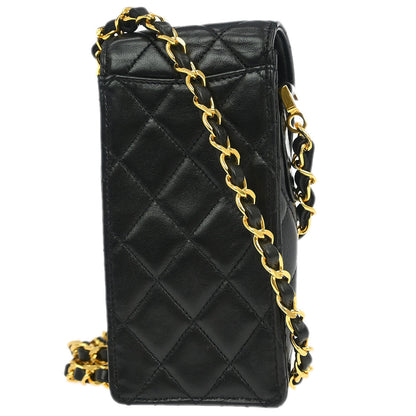Chanel 1994-1996 Black Lambskin Chain Shoulder Bag Pochette Case