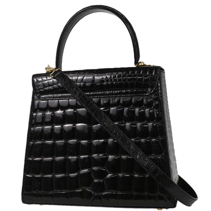 Salvatore Ferragamo * Black Crocodile Gancini 2way Shoulder Handbag