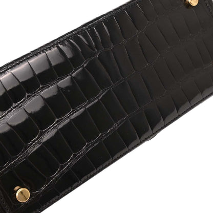 Salvatore Ferragamo * Black Crocodile Gancini 2way Shoulder Handbag