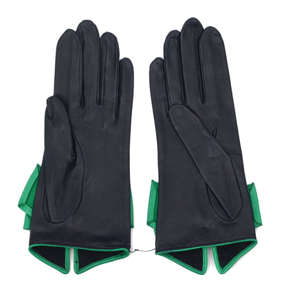 Hermes Navy Leather Bow Gloves #7